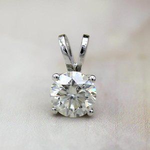 8mm Round Near White Moissanite Solitaire Pendant